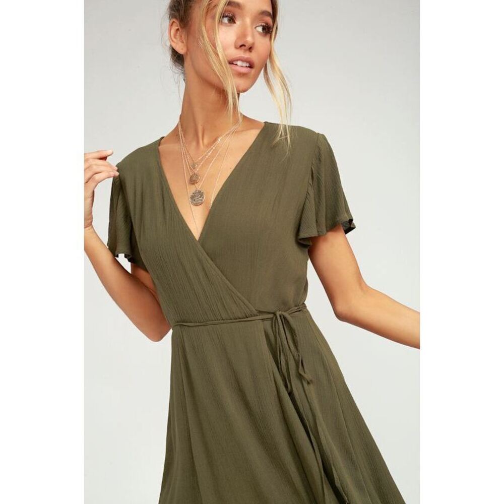 Lulus Harbor Point Olive Green Wrap Dress - Size S